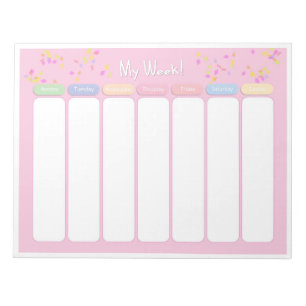 Cute Pastel Rosa Confetti Weekly Planner Anteckningsblock