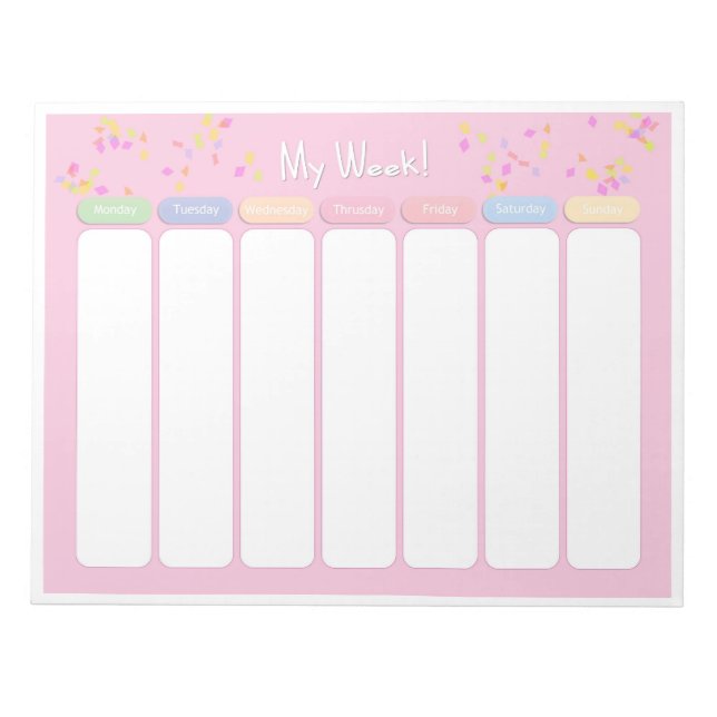 Cute Pastel Rosa Confetti Weekly Planner Anteckningsblock (Framsida)
