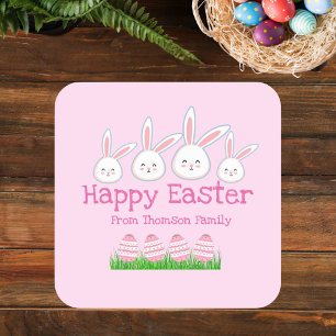 Cute Pastel Rosa Grönt Påskhare Egg Fyrkantigt Klistermärke
