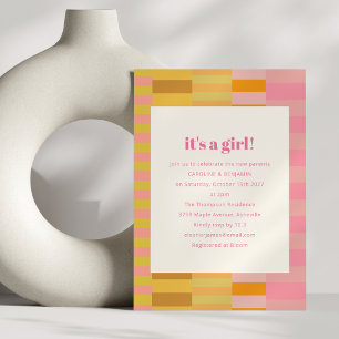 Cute Pastel Rosa Gult Par Girl Baby Shower Inbjudningar