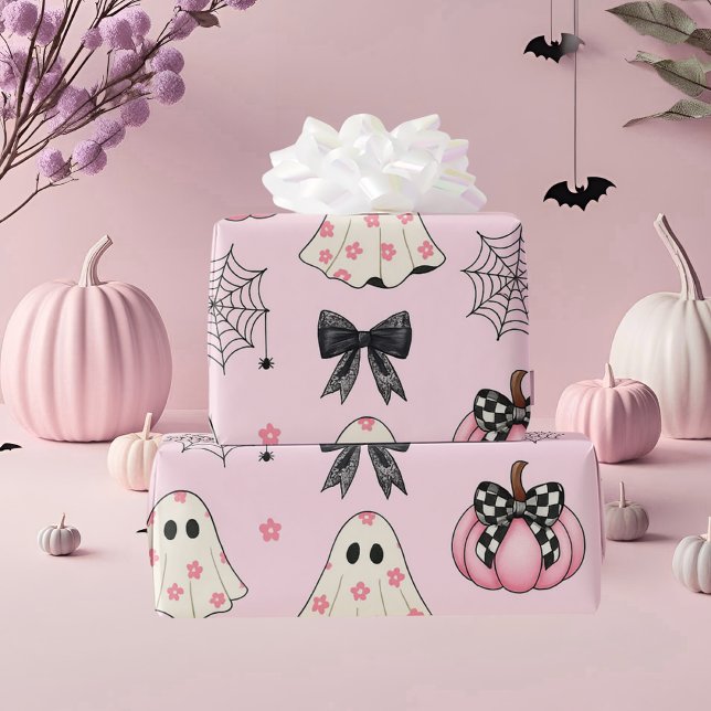 Cute Pastel Rosa Halloween Ghost, Pumpkin Presentpapper (Skapare uppladdad)