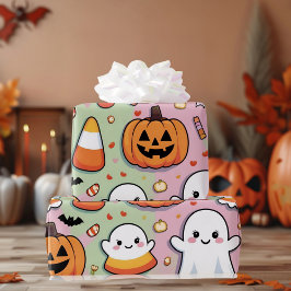 Cute Pastel Rosa Halloween Ghost & Pumpkin Presentpapper