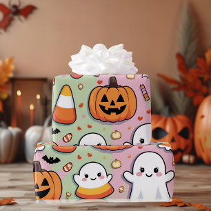 Cute Pastel Rosa Halloween Ghost & Pumpkin Presentpapper