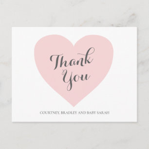 Cute Pastel Rosa Heart Girl Baby Shower Tack Vykort