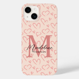 Cute Pastel Rosa Heart Mönster-skript Monogram