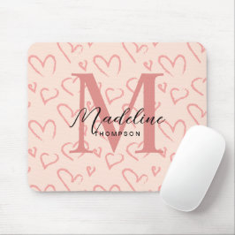 Cute Pastel Rosa Heart Mönster-skript Monogram Musmatta