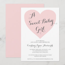 Cute Pastel Rosa Heart Sweet Flicka Baby Shower Inbjudningar