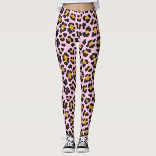 Cute Pastel Rosa Leopard Guld Glitter Leggings