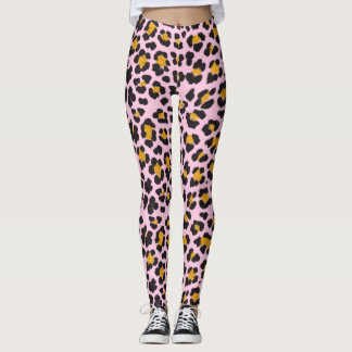 Cute Pastel Rosa Leopard Guld Glitter Leggings