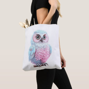 Cute Pastel Rosa och Blue Tecknad Uggla Tygkasse