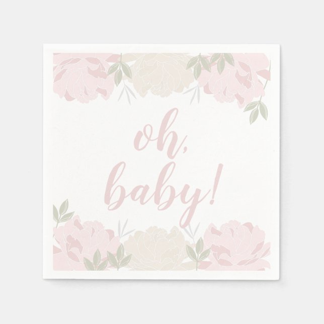 Cute Pastel Rosa Peonies Baby Shower Pappersservett (Framsidan)