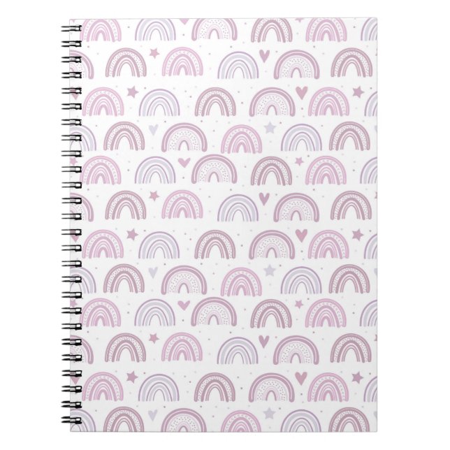 Cute Pastel Rosa Rainbows Hearts & Stars mönster Anteckningsbok (Framsidan)