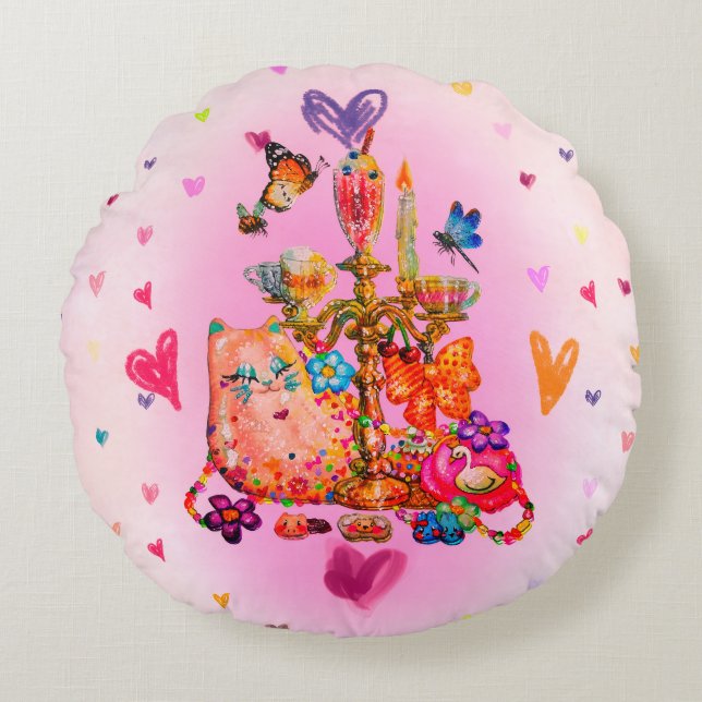 Cute Pastel Rund Kudde (Framsidan)