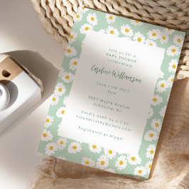 Cute Pastel Sage Grönt Daisy Blommigt Baby Shower Inbjudningar