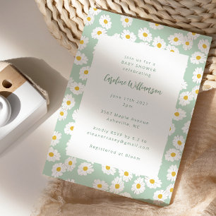 Cute Pastel Sage Grönt Daisy Blommigt Baby Shower Inbjudningar