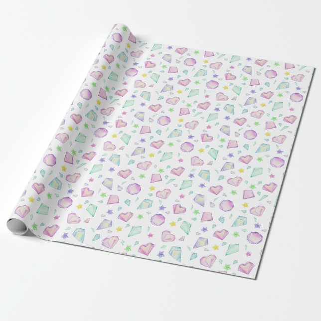 Cute Pastel Scattered Diamonds Presentpapper (Utrullad)