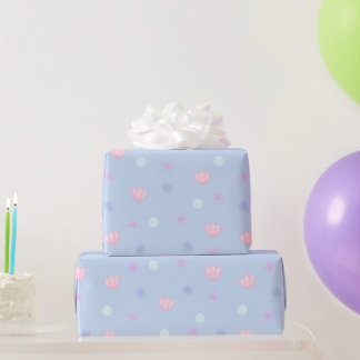 Cute Pastel Seashells and Pearals in Periwinkle Presentpapper