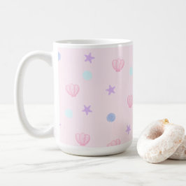 Cute Pastel Seashells and Pearals in Rosa Kaffemugg