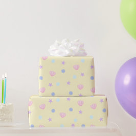 Cute Pastel Seashells and Pearls in Lemon Chiffon Presentpapper