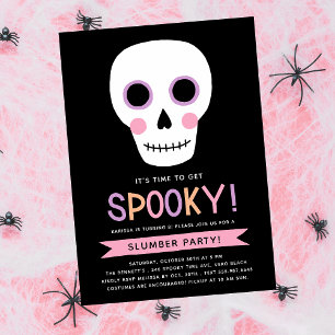 Cute Pastel Skull Halloween Birthday Slumber Party Inbjudningar