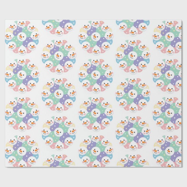 Cute Pastel Snowman Heads Seamless Presentpapper (Platt)