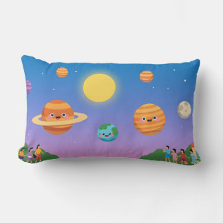 Cute Pastel Solar System - Tecknad Planets Art Lumbarkudde