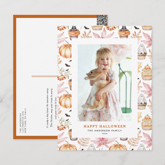 Cute Pastel Spooky Muffins Happy halloween Photo Helg Vykort (Fram/baksida)