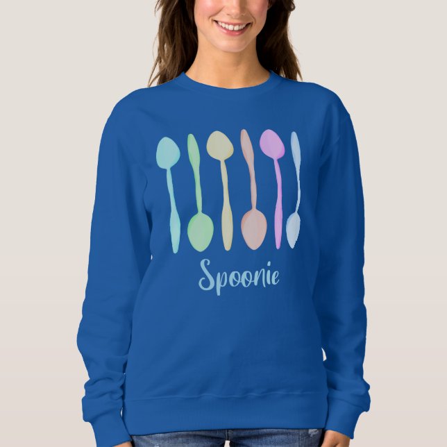 Cute Pastel Spoons "Spoonie" Sweatshirt T Shirt (Framsida)