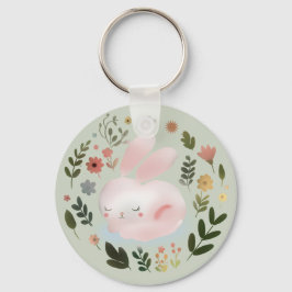Cute Pastel Spring Bunny Floral Wreath Nursery Art Nyckelring