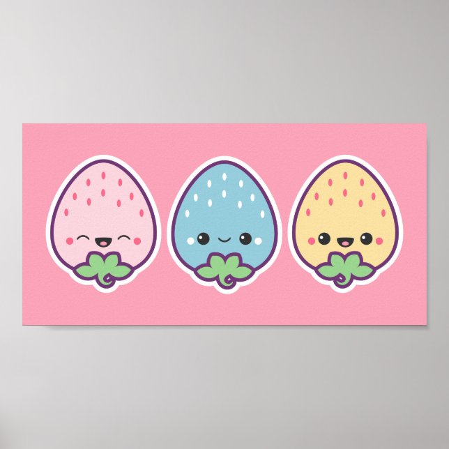 Cute Pastel Strawbär Poster (Framsidan)