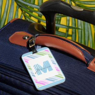 Cute Pastel Stripe Modern Monogram Bagagebricka