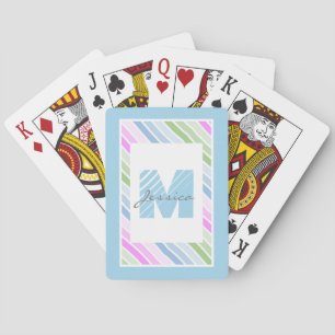 Cute Pastel Stripe Modern Monogram Casinokort
