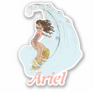 Cute Pastel Surfer Girl med Namn sommarestetiskt Klistermärken