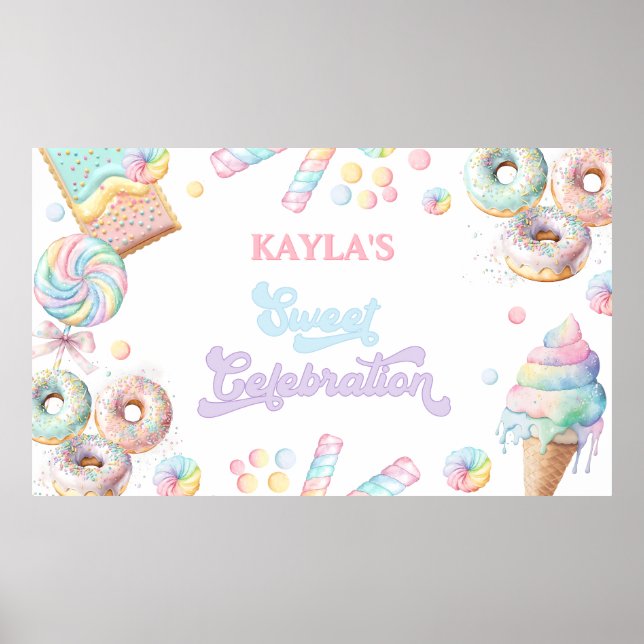 Cute Pastel Sweet Candyland Lollipop Girl Birthday Poster (Framsidan)