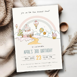 Cute Pastel Sweet Time Candy Land Barns födelsedag Inbjudningar