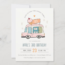 Cute Pastel Sweet Time Ice Cream Lastbil Birthday Inbjudningar