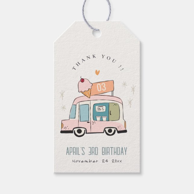 Cute Pastel Sweet Time Ice Cream Lastbil Birthday Presentetikett (Framsidan)