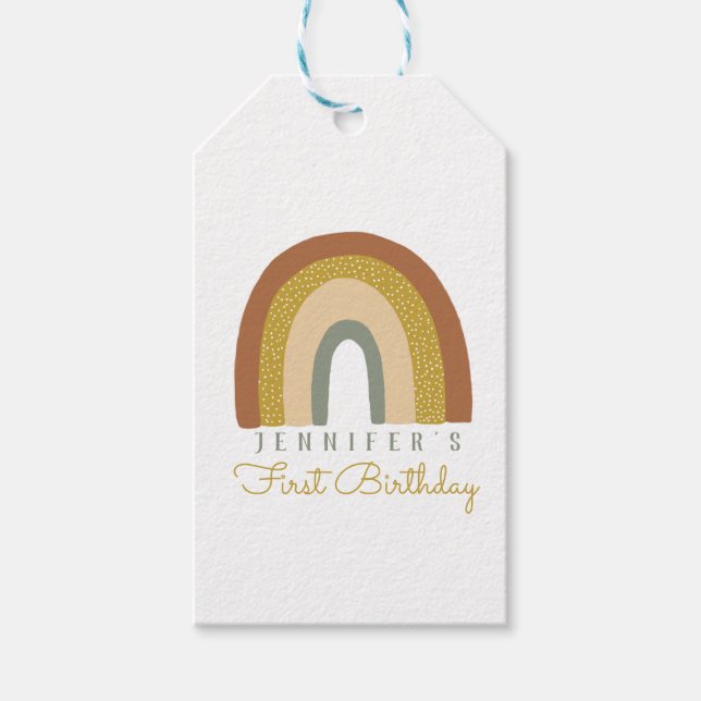 Cute Pastel Terracota Rainbow Birthday Presentetikett (Framsidan)