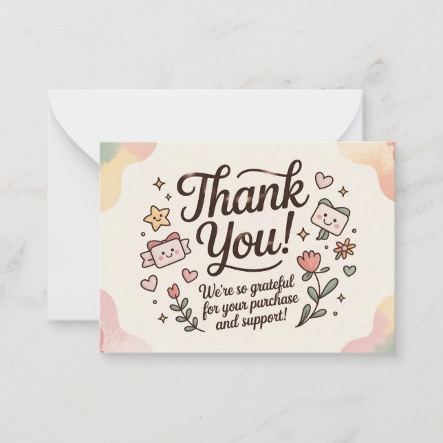 Cute Pastel Thank You Card  Anteckningskort (Framsida)