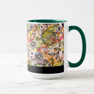 Cute Pastel Tones Blommigt Design Doodle Stil Mugg