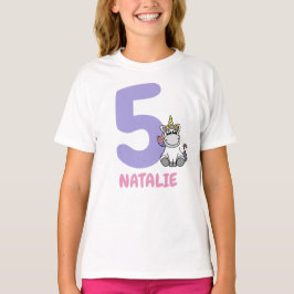 Cute Pastel Unicorn Birthday Namn Number, Anpassni T Shirt
