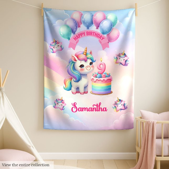 Cute Pastel Unicorn Blanket 9th Birthday Girl Fleecefilt (Cute Pastel Unicorn Blanket 9th Birthday Girl)