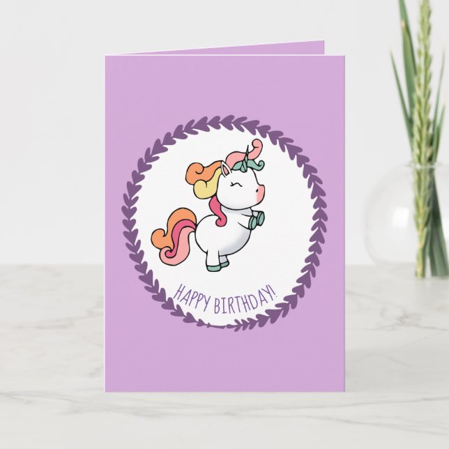 Cute pastel Unicorn-födelsekort Kort (Framsida)