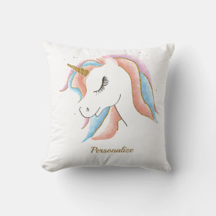 Cute Pastel Unicorn Girly Rosa Blue Personlig Kudde