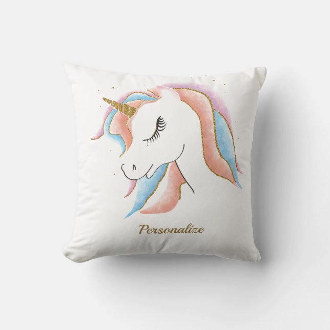 Cute Pastel Unicorn Girly Rosa Blue Personlig Kudde (Framsida)