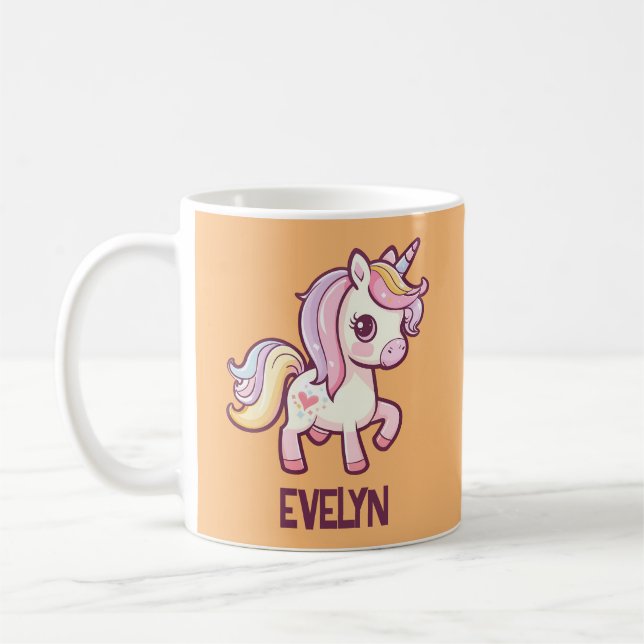 Cute Pastel Unicorn med Kids Namn Kaffemugg (Vänster)