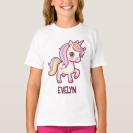 Cute Pastel Unicorn med Kids Namn T Shirt