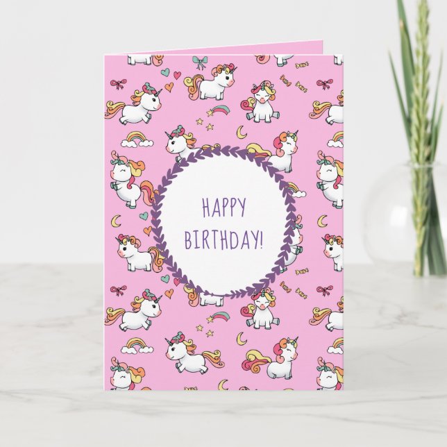 Cute pastel Unicorn mönster födelsebevis Kort (Framsida)