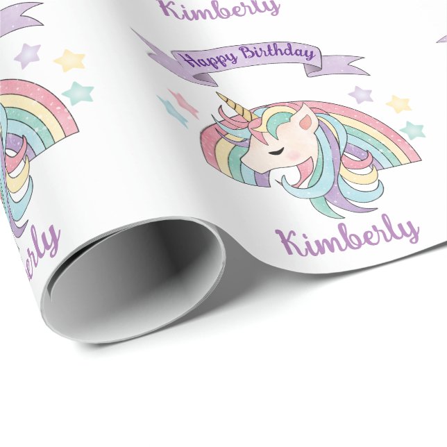 Cute Pastel Unicorn och Sparkly Rainbow Presentpapper (Rullad Hörn)