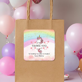 Cute Pastel Unicorn & Rainbow Birthday Tack Fyrkantigt Klistermärke